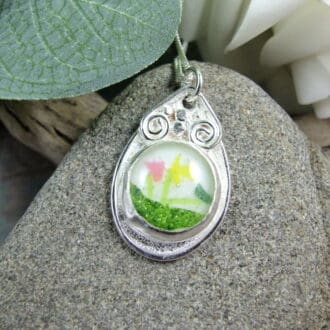 Floral Glass and Recycled Silver Necklace