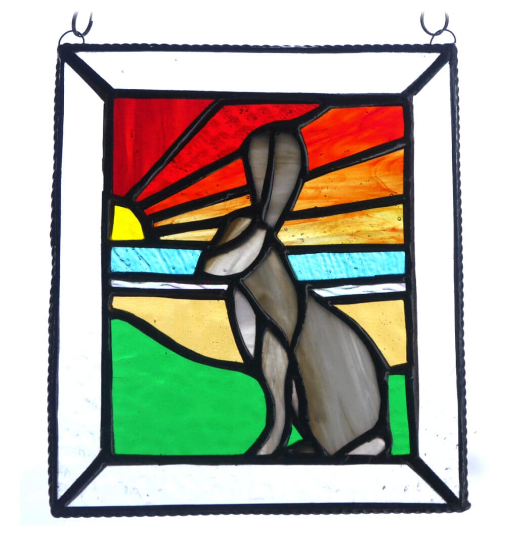 Hare stained glass art picture suncatcher framed