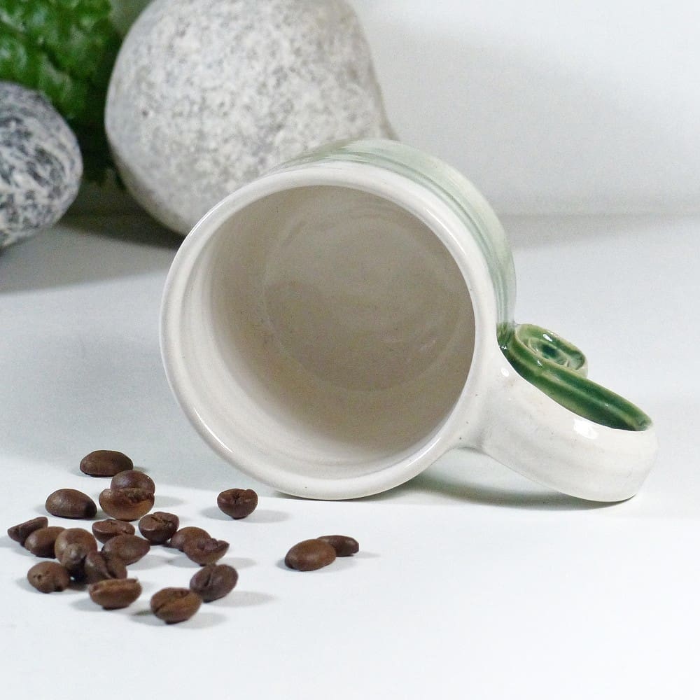 White and Green Handmade Stoneware Espresso Cup