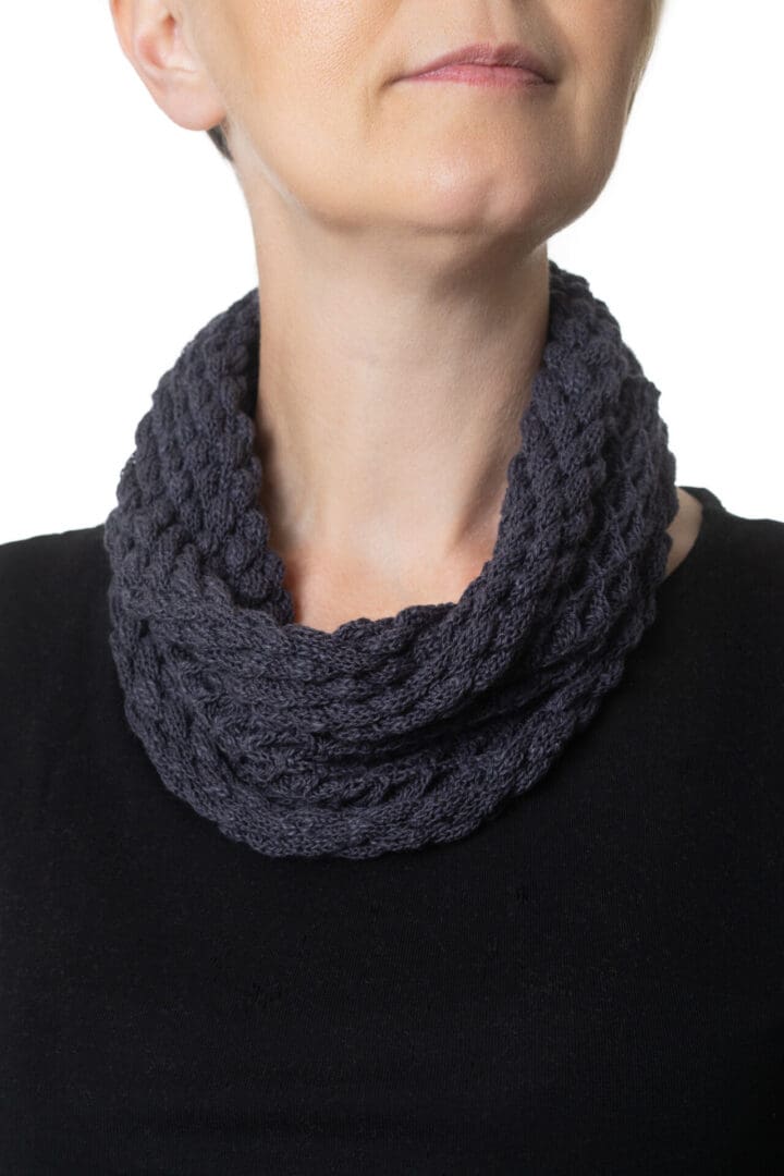 Handmade Charcoal knitted cotton patterned cowl