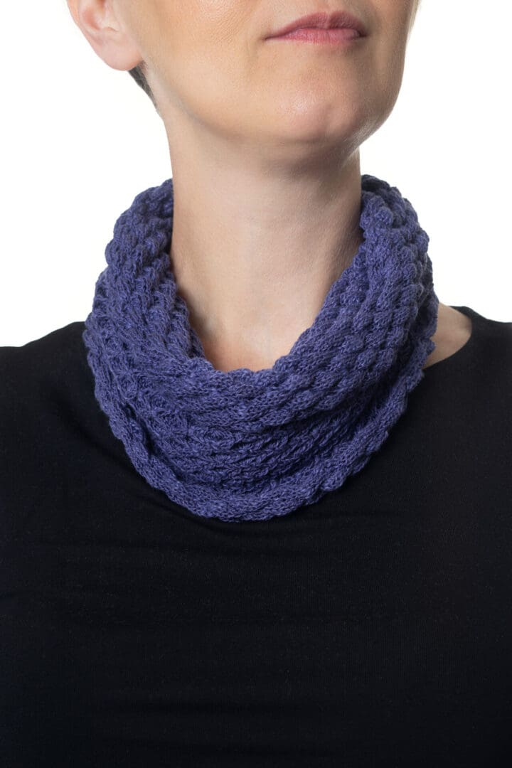 Handmade Denim Blue Knitted Patterned Cotton Cowl