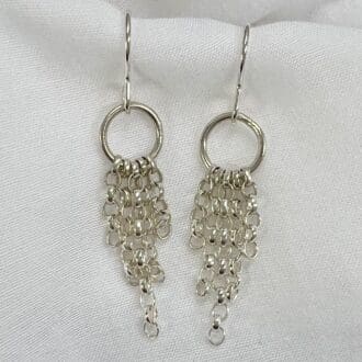 Silver hoop and chain tassel earrings