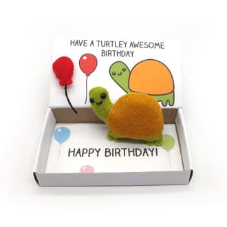 Cute handmade turtle with balloon birthday gift magnet in a matchbox