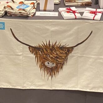 100% Cotton White Teatowel with single Highland Cow pattern