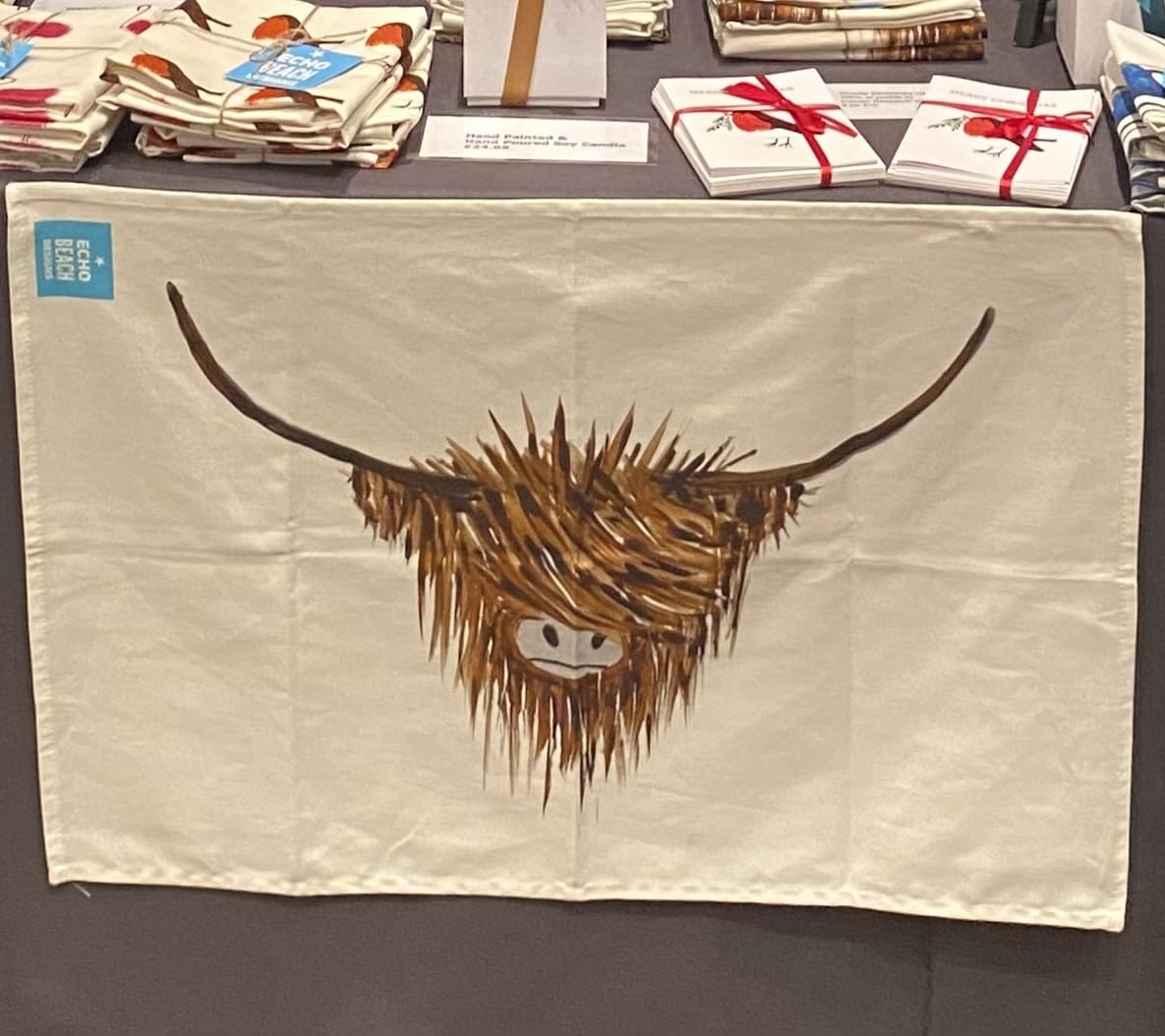 100% Cotton White Teatowel with single Highland Cow pattern