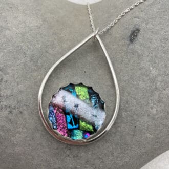 Colourful mosaic glass raindrop necklace