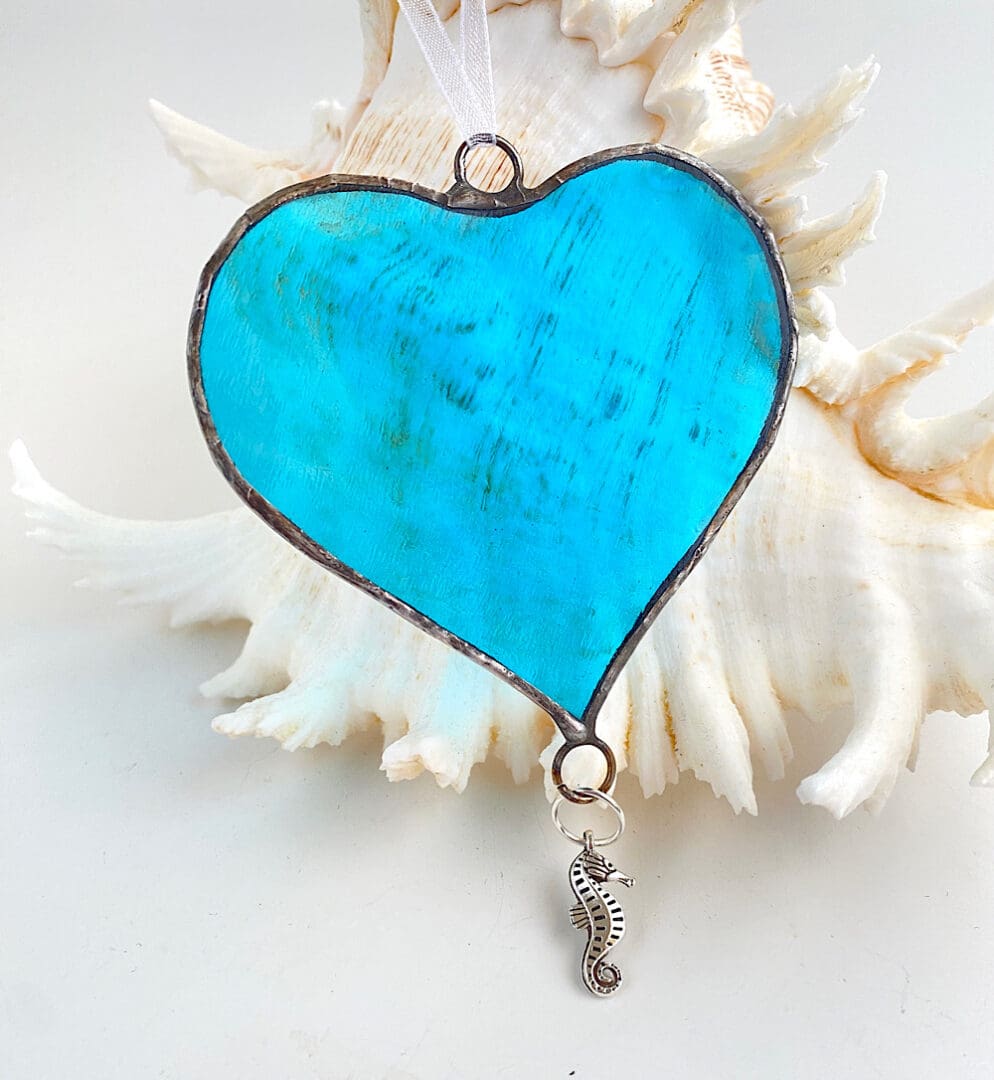 Turquoise stained glass heart