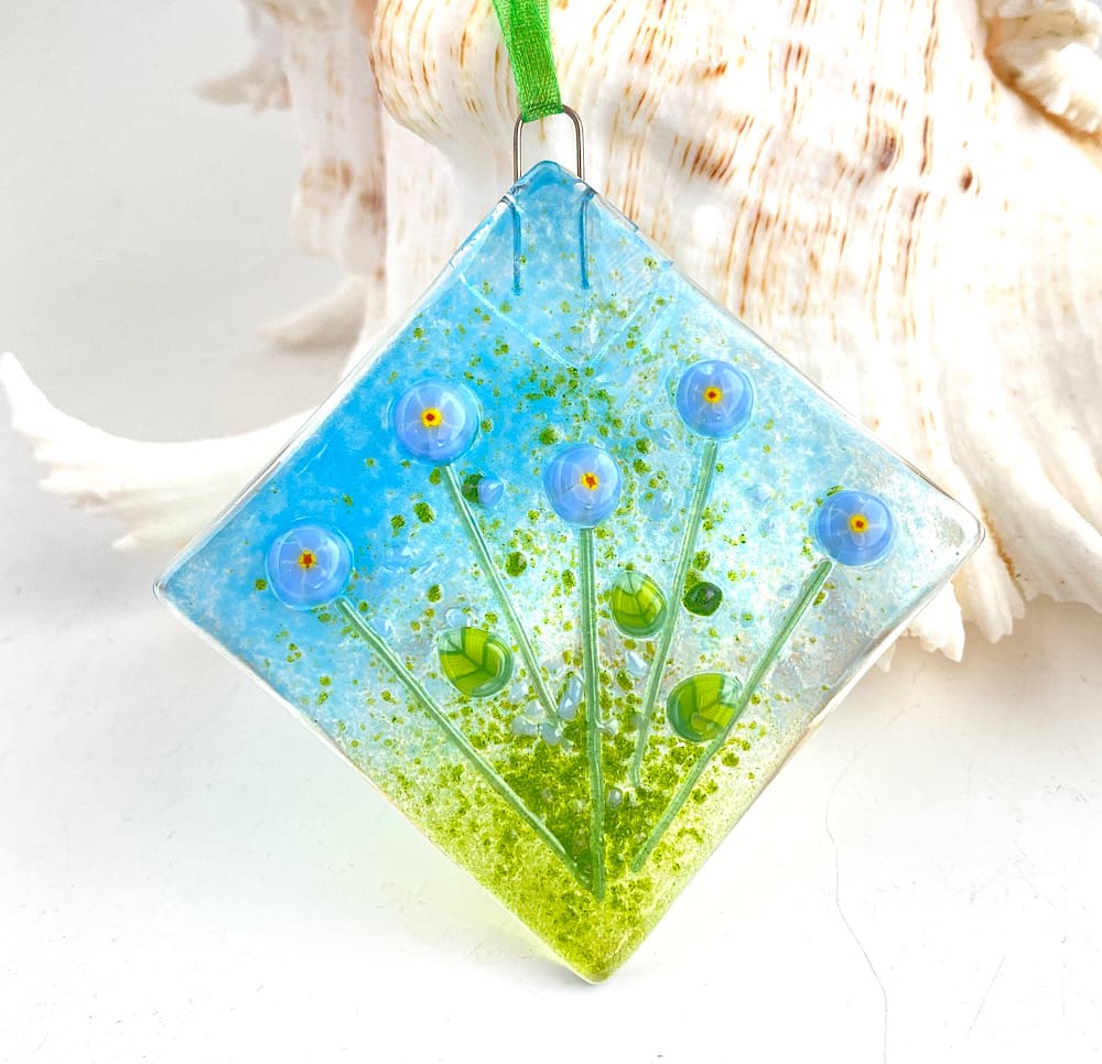 Fused glass forget me not mini suncatcher