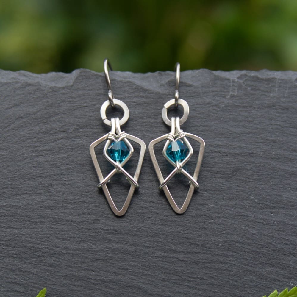 Sterling silver arrowhead earrings with turquoise glass beads
