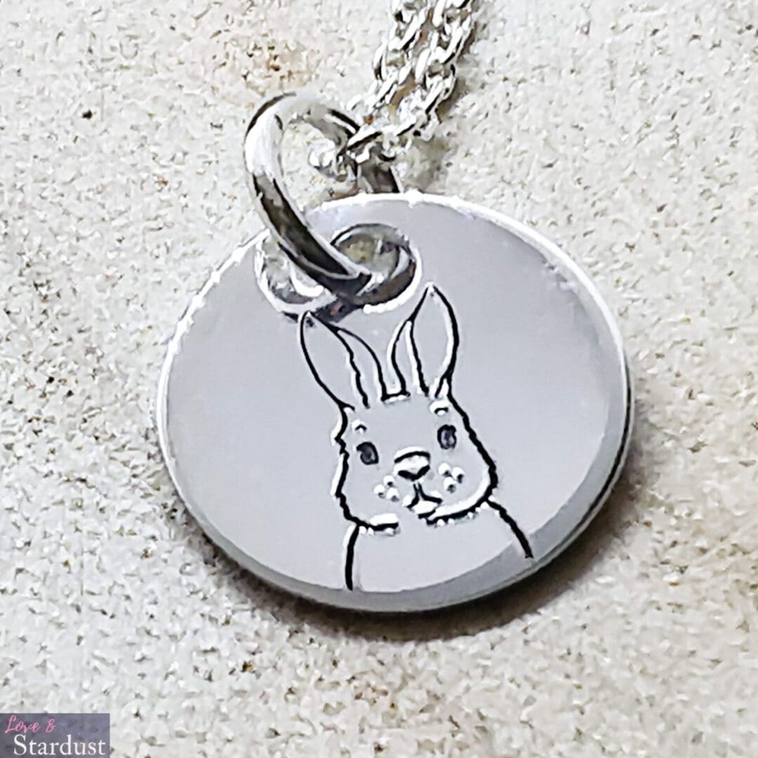 Close up of Silver Easter Bunny pendant