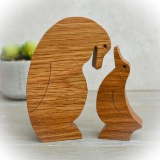 Pair of Wooden Penguins, Mummy and Baby, Ornament