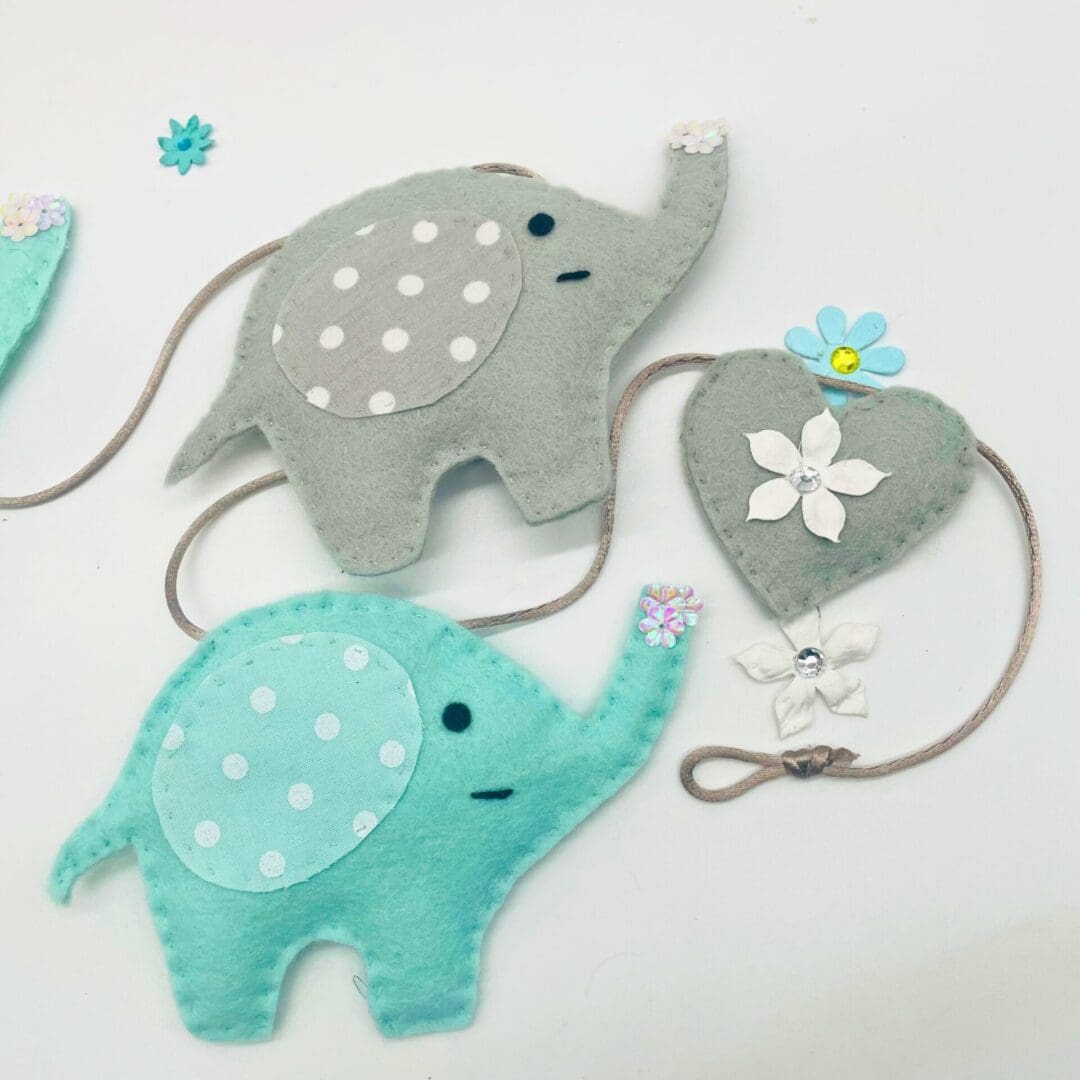 Grey and mint elephant bunting
