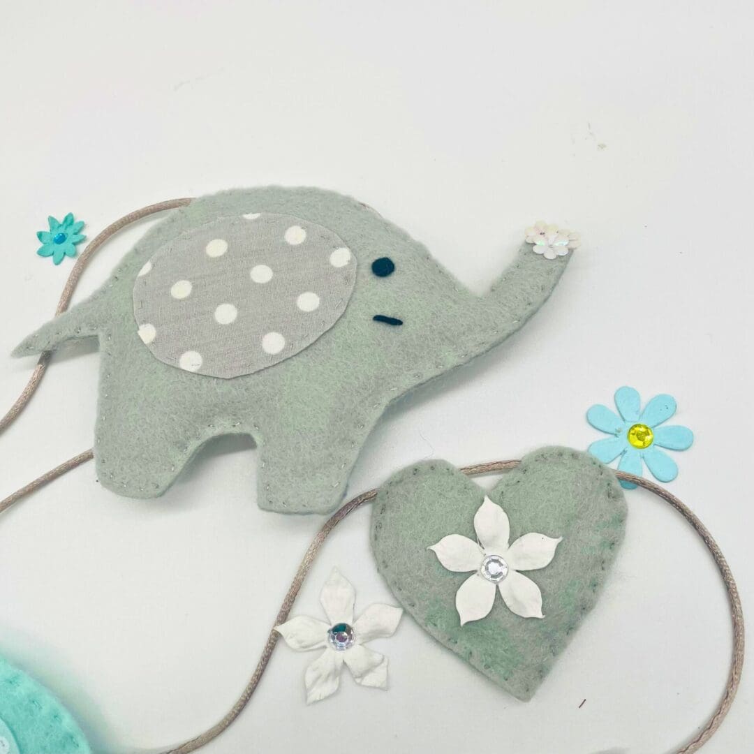 Grey and mint elephant bunting