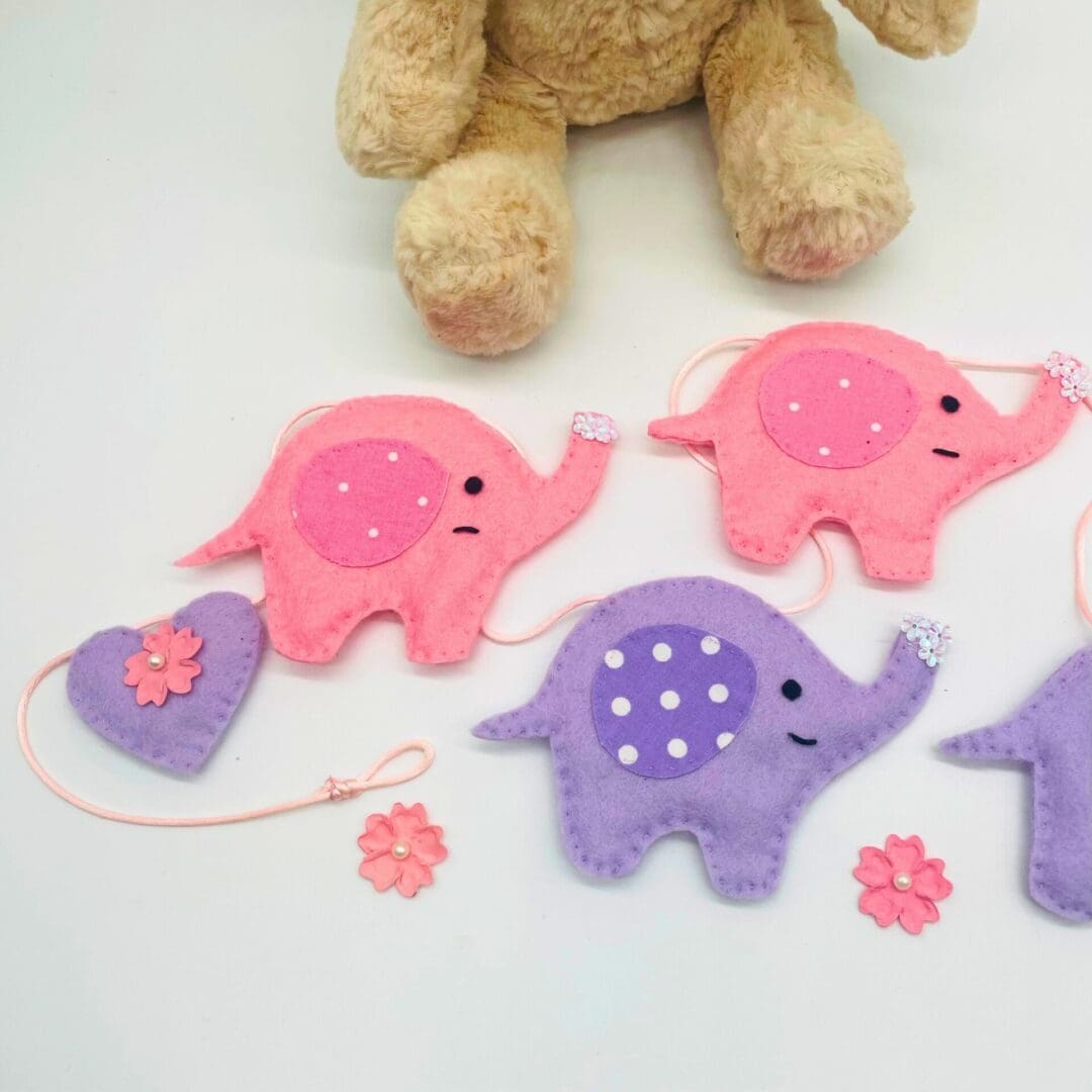 Pink and purple elephant bunting