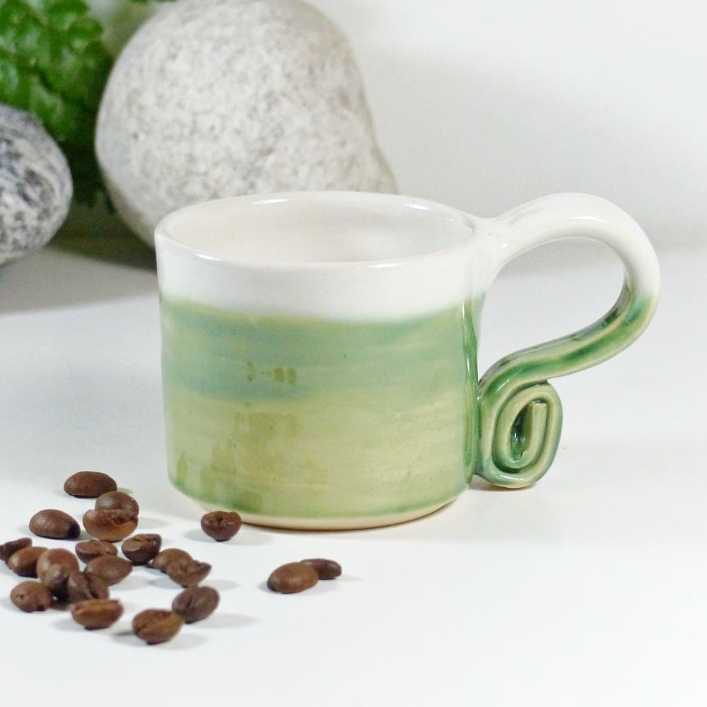 Green and White Handmade Stoneware Ceramic Espresso Cup