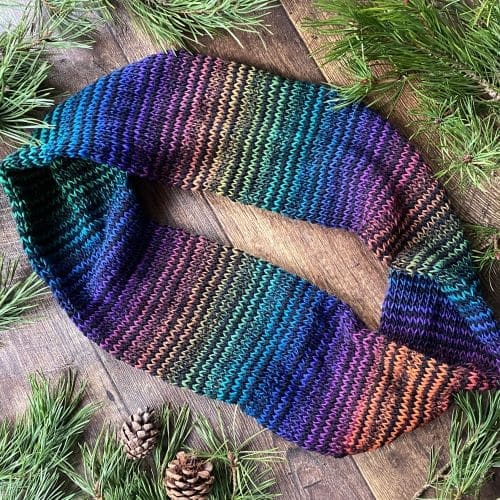 Black and rainbow striped knitted Infinity Scarf