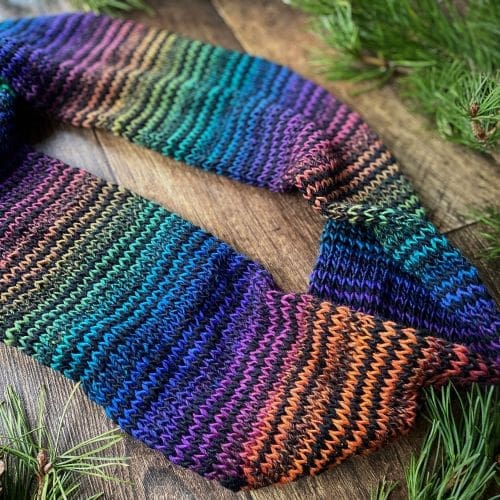 Black and rainbow striped infinity scarf
