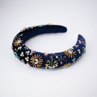 navy blue padded velvet headband embellished with beads