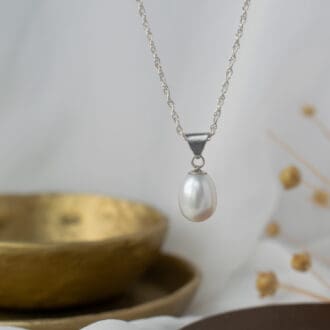 pearl necklace on silver chain