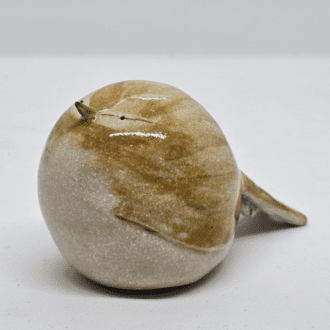 Front side view of ceramic chiffchaff on a white background