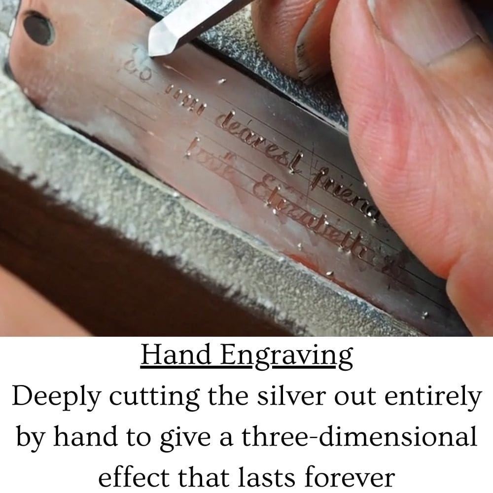 engraving a silver bookmark by hand