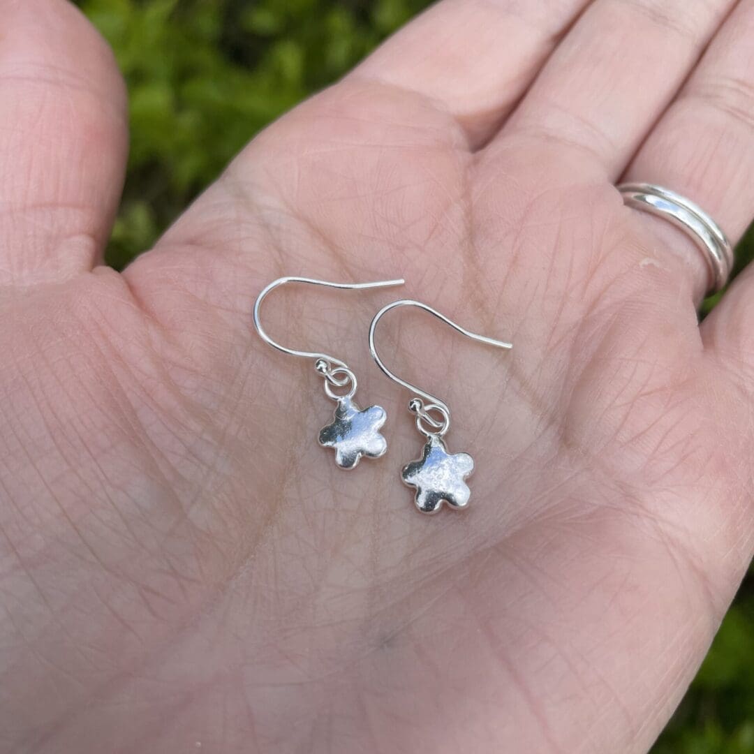 fine silver flower drop earrings
