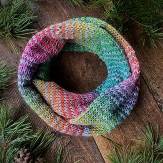 Grey and rainbow skinny striped knitted Infinity scarf