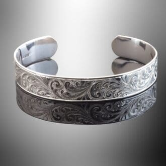 hand engraved sterling silver 12mm scroll design ladies cuff bracelet
