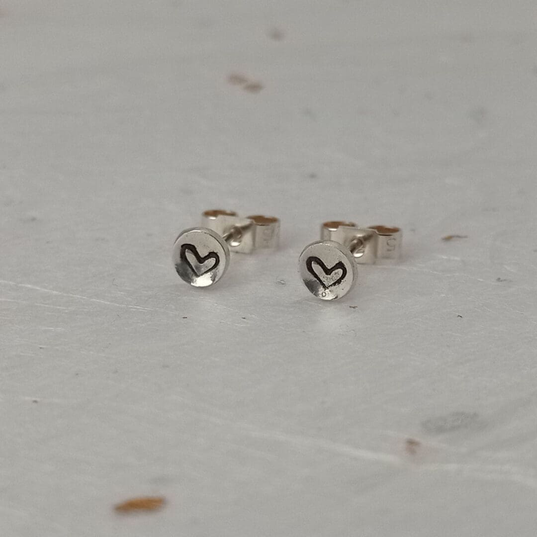 recycled sterling silver heart stamped stud earrings