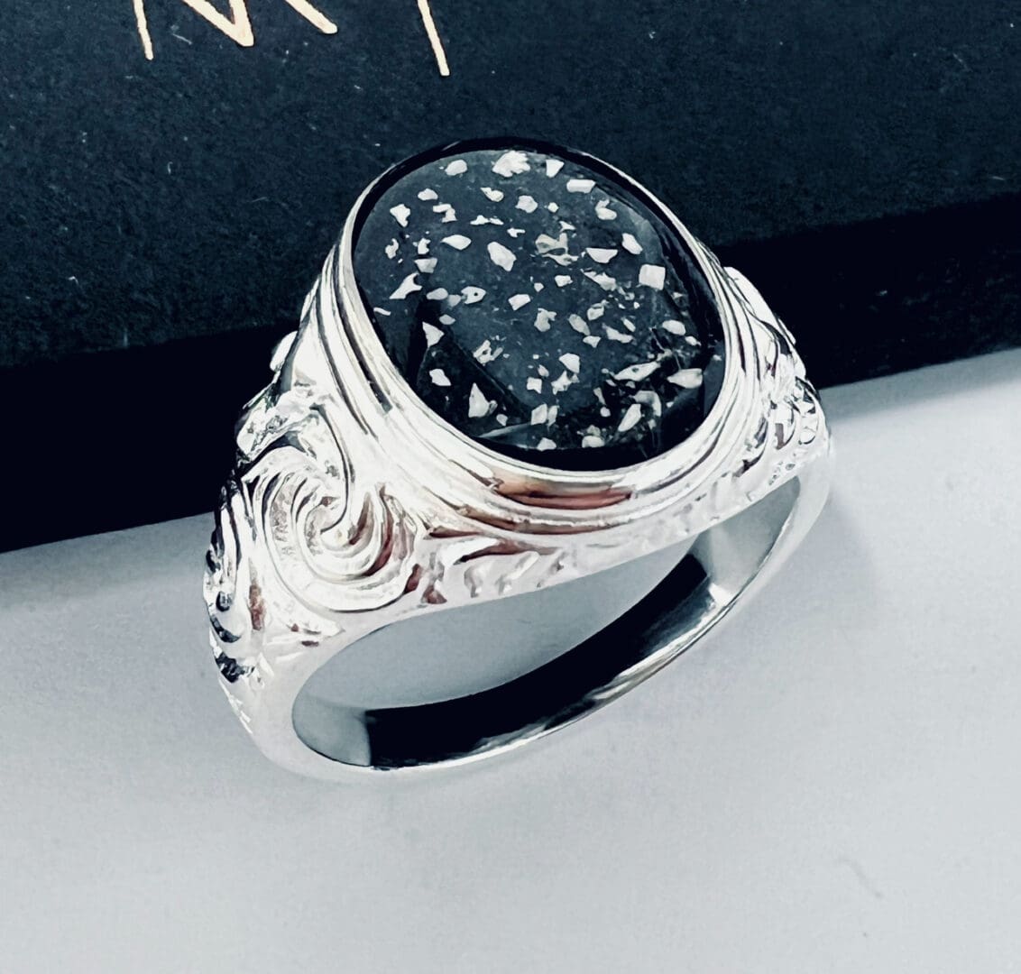 mens embossed ashes ring