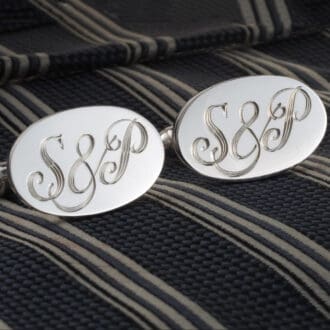 engraved initials on sterling silver oval cufflinks