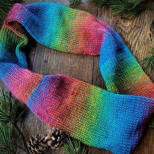 Hand knitted soft rainbow infinity scarf