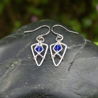 Handmade sterling silver earrings with blue beads
