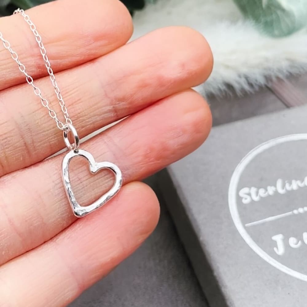 Dainty sterling silver open heart necklace
