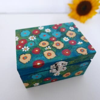 Teal floral meadow jewellery box