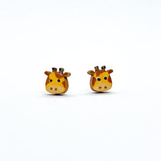 cute brown and yellow giraffe earrings on a white background