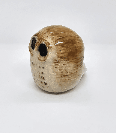 Front-side view of ceramic tawny owl on white background