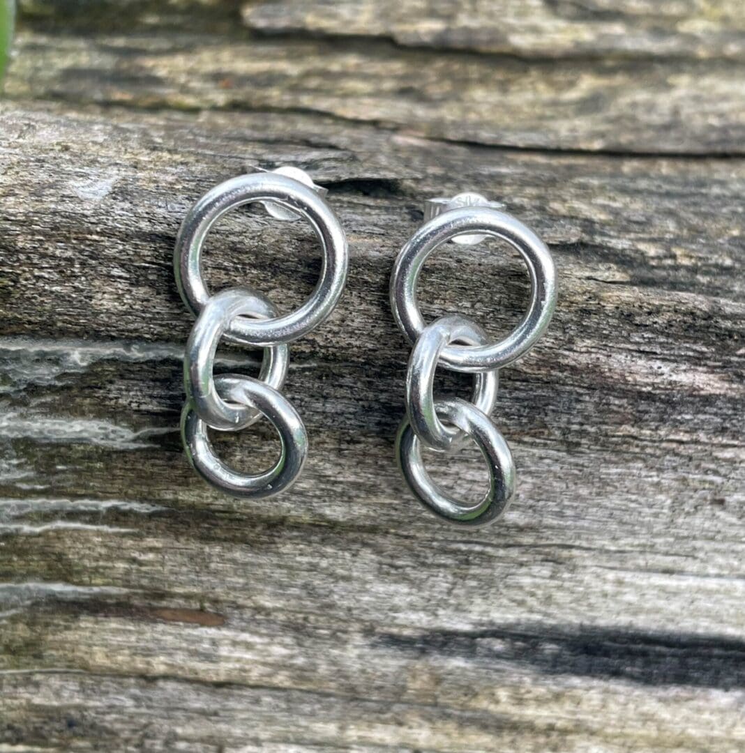 Chilli Designs silver triple circle drop earrings