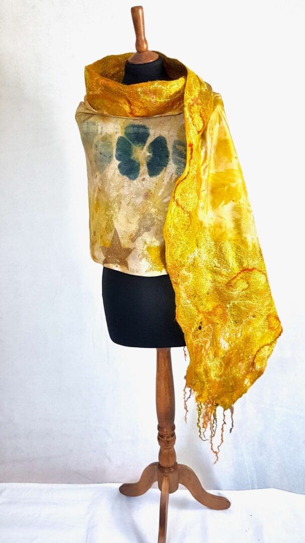 Golden Hour silk wool shawl botanical print marian may textile art