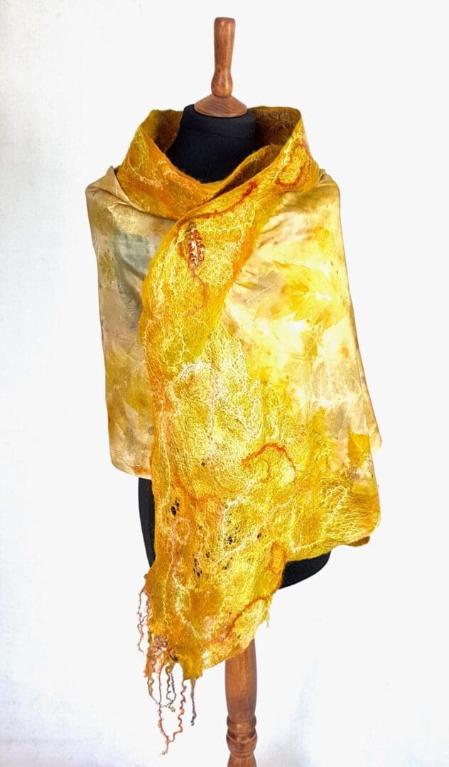 Golden Hour silk wool shawl botanical print marian may textile art