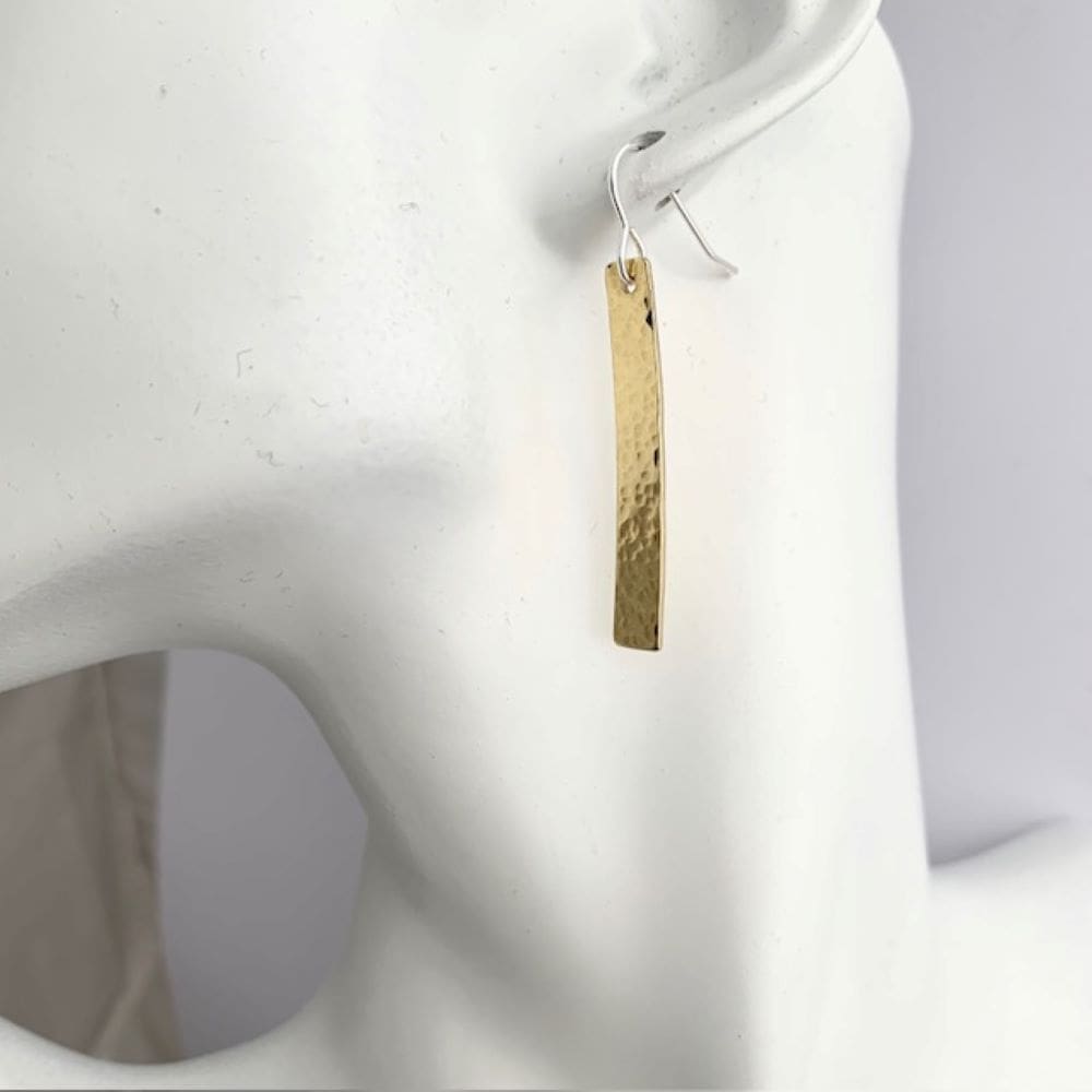 Beaten Brass Dangly Stick Earrings