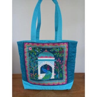 Blue Peacock Quilted Tote Bag