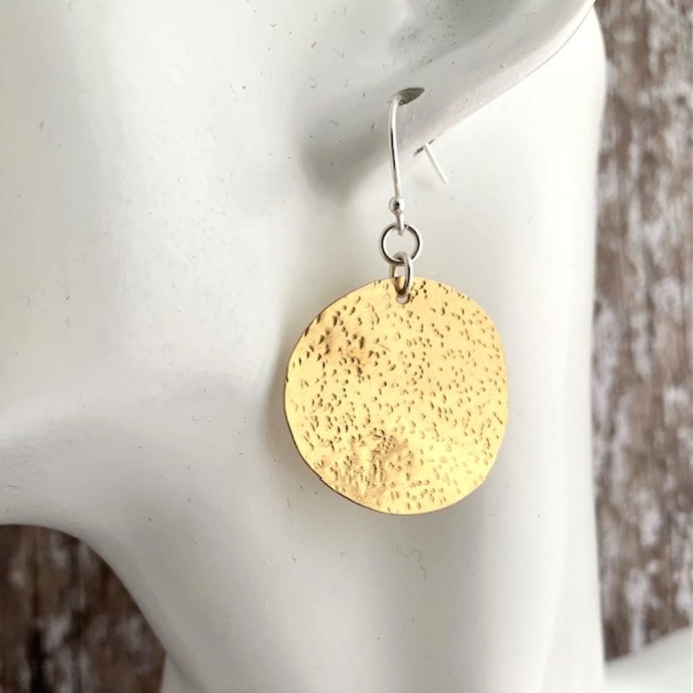 Brass Dangly Hammered Circle Earrings