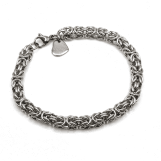 Chainmaille bracelet made with silver aluminium rings woven in the byzantine chainmaille weave