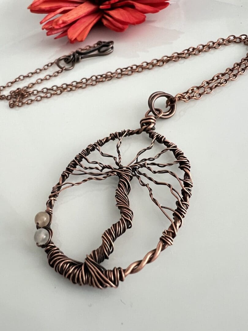 Copper Tree of Life Pendant with Moonstones