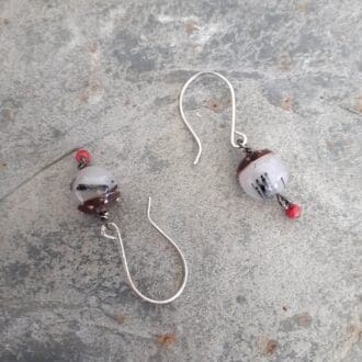 Copper with quartz and coral bead drop earrings