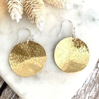 Dangly Hammered Brass Circle Earrings