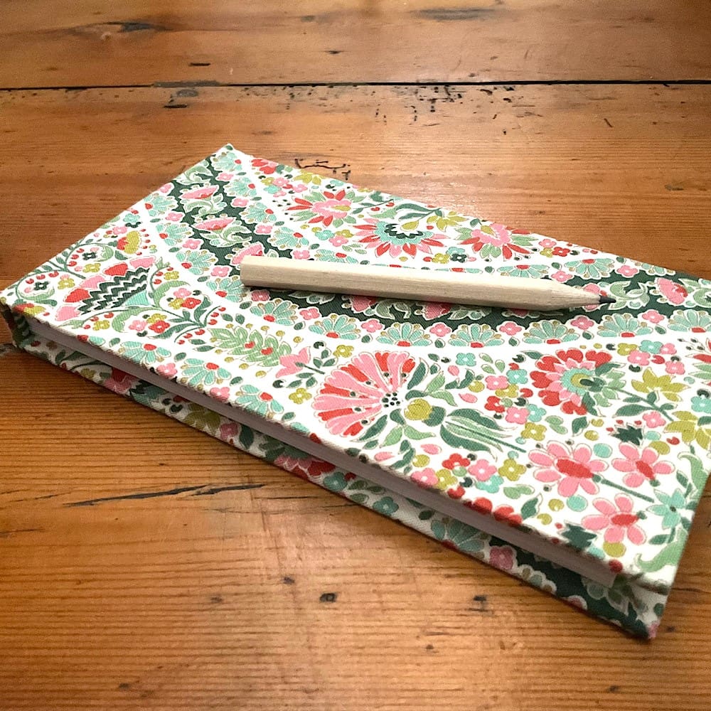 Jotter notebook covered in fabric and filled with plain paper