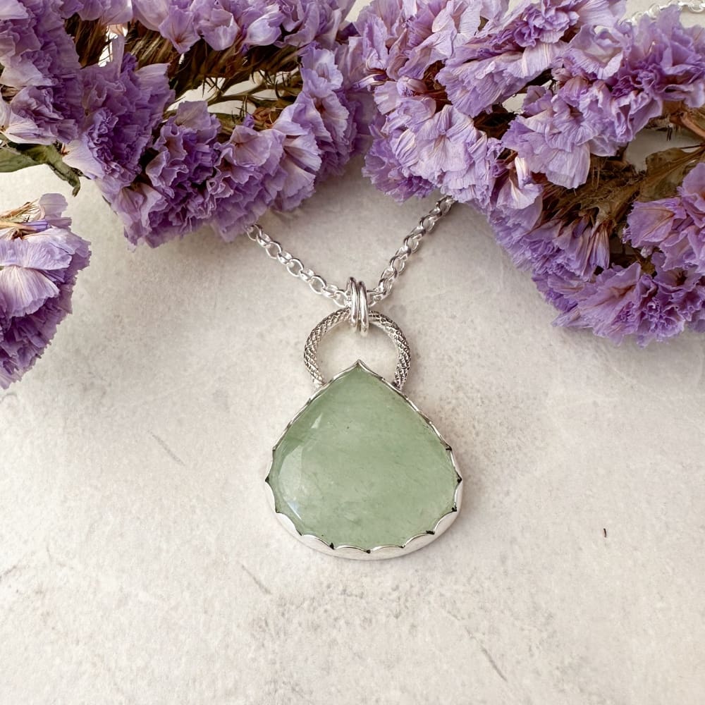 Green adventurine gemstone handmade silver necklace