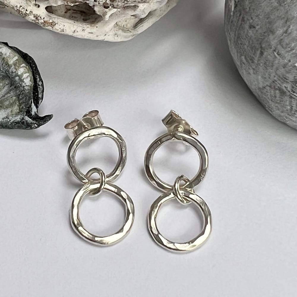 Hammered Silver Double Circle Earrings | The British Craft House